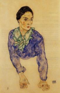 Egon-Schiele-Portrait-of-a-Woman-with-Blue-and-Green-Scarf